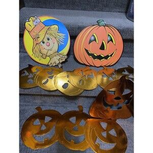Vtg 70’s Halloween Die Cuts 1979 Scarecrow  1973 Jack-O-Lantern & Shiny Pumpkins